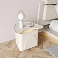 Modern White Bedside Table With Geometric Lamp Magazine And Ambient Light 3d model