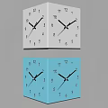 Four Square Wall Clocks With Light And Blue Backgrounds For Home Decor 3d model