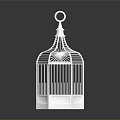 White Birdcage With Delicate Openwork Structure And Hexagonal Base On Reflective Surface