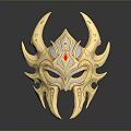 Golden Decorative Mask With Intricate Spikes And Red Gemstone Design