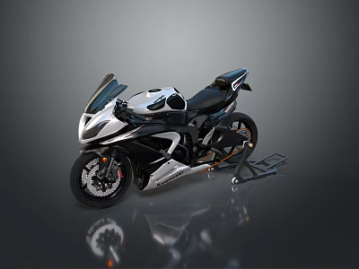 Modern Sports Motorcycle With Black Silver Streamlined Body Tinted Windshield Leather Seat Chrome Exhaust 3d model