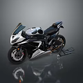 Modern Sports Motorcycle With Black Silver Streamlined Body Tinted Windshield Leather Seat Chrome Exhaust