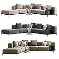 Modern Sectional Sofa With Multiple Soft Pillows And Cozy Throw Blanket In Neutral Tones 3d model