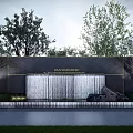 Feature Wall With Waterfall And Stone Surface Surrounded By Green Trees 3d model