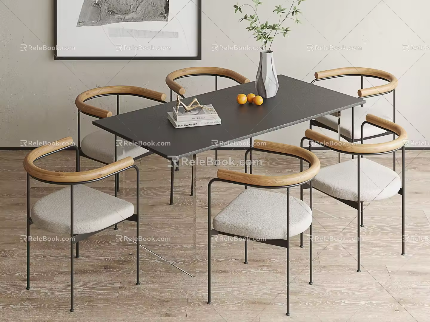 Modern Dining Table and Chair Combination Light Luxury Long Table and Chair Combination Simple Desk and Chair Combination 3d model