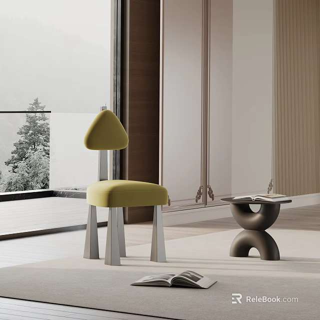 Yellow Dining Chair With Metal Legs In Open Space Near Window And Small Table 3d model 