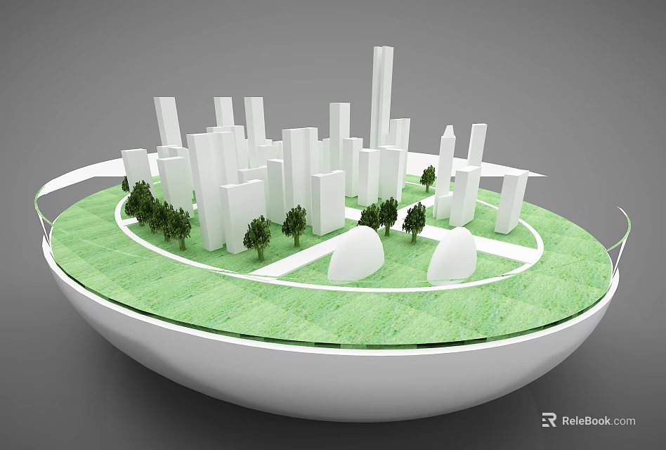 Commercial Equipment City Planning Model With White High Rise Buildings Green Grassland And Small Trees 3d model 