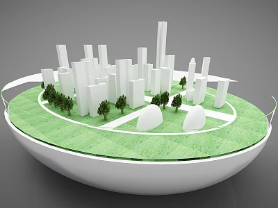 Commercial Equipment City Planning Model With White High Rise Buildings Green Grassland And Small Trees 3d model
