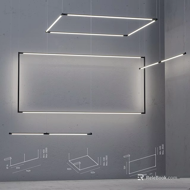Modern Linear Chandelier Design With Hanging LED Lights And Architectural Lines 3d model 