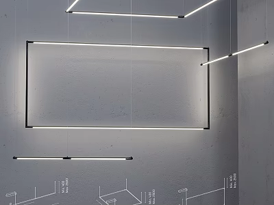 Modern Linear Chandelier Design With Hanging LED Lights And Architectural Lines 3d model
