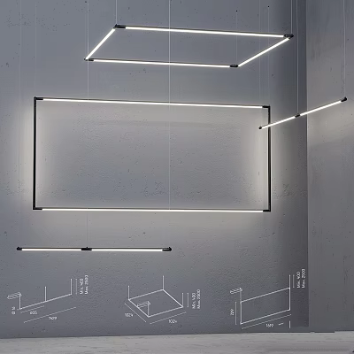Modern Linear Chandelier Design With Hanging LED Lights And Architectural Lines 3d model