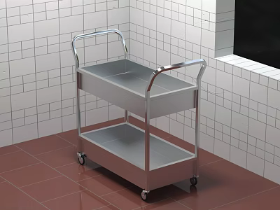 Hotel Lobby Interior With Stainless Steel Cart White Tiled Wall And Red Floor Tiles 3d model