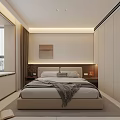Modern Bedroom Interior With Bed Nightstands Table Lamps Wall Art Window Curtains And Rug