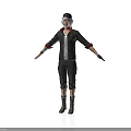 3D Character Model Wearing Black Jacket Red Lining Cap Black Pants And Boots