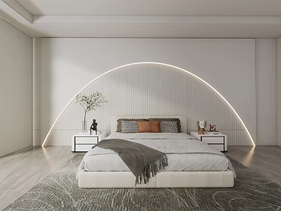 Modern Bedroom Interior Design With Arched LED Light Wall Large Bed And Rug 3d model