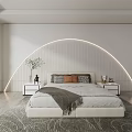Modern Bedroom Interior Design With Arched LED Light Wall Large Bed And Rug
