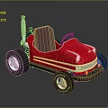 Red Go Kart with Brown Seat Large Wheels on Black Background with Reflection