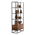 Modern Minimalist Multi-tiered Storage Shelving Unit With Metal Frame Wooden Drawers And Decorative Vases Bowls
