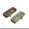 Brown and Beige Two Seater Sofas with Throw Pillows and Soft Blanket 3d model