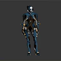 Futuristic Humanoid Character In Blue Black Mechanical Armor With Technological Details