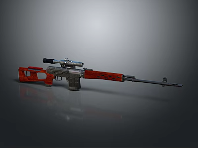 Tactical Sniper Rifle With Carved Red Wooden Stock Silver Scope And Metallic Barrel Design 3d model
