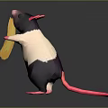 Cartoon Rat Holding Yellow Noodles Standing On Dark Surface With Rice Grains