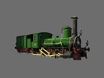 Vintage Green Steam Train With Classic Design And Mechanical Chimney Details 3d model