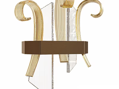 Artistic Modern Wall Lamp With Gold Curved Accents Transparent Glass And Brown Base 3d model