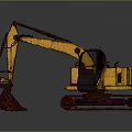 Detailed Yellow Construction Excavator 3D Model With Tracked Undercarriage And Front Bucket