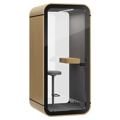 Public Facility Modern Soundproof Pod Interior With Desk And Stool 3d model