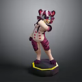 Tiger Like Game Character 3D Model With Purple Pink Accents Standing On Pedestal Base