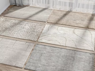 Multiple Square Rugs With Diverse Textures And Neutral Tones On Wooden Floor 3d model