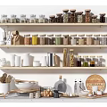 Organized Kitchen Shelves With Utensils Spice Jars And Cooking Tools For Home