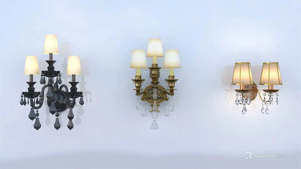 Different Style Wall Lamps with Multiple Shades and Crystal Decorations 3d model