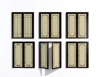 Chinese-style casement windows and doors 3d model