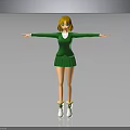 3D Anime Character With Blonde Hair Green Outfit Skirt White Shoes And Arms Outstretched