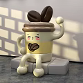 Interactive Zone With Cartoon Coffee Cup Smiling Face And Coffee Bean Decoration On Base 3d model