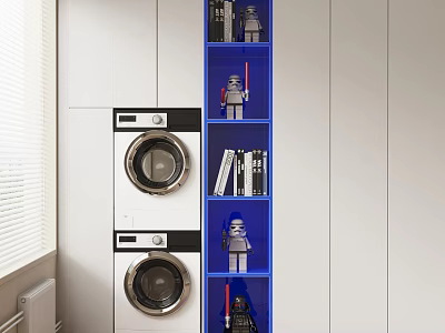 Modern Bathroom Cabinet Rack With White Blue Open Shelves For Storage And Decorative Items 3d model