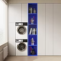 Modern Bathroom Cabinet Rack With White Blue Open Shelves For Storage And Decorative Items