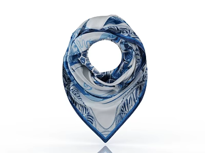 Fashionable Blue and White Pattern Triangular Head Towel with Elegant Design 3d model