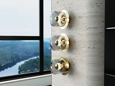 Modern Wall Lamps Mounted on Textured Wall with Large Window and Natural Landscape View 3d model
