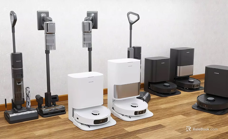 Modern Household Cleaning Appliances Featuring Robot Vacuums And Upright Models 3d model 
