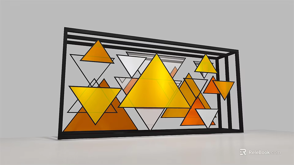 Geometric Wall Decor with Yellow Orange Triangles and Black Frame Design 3d model