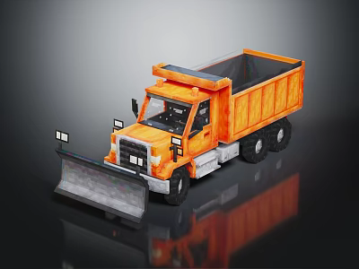Orange Construction Dump Truck With Front Snow Plow On Black Background 3d model