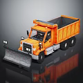 Orange Construction Dump Truck With Front Snow Plow On Black Background