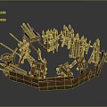 Wooden Medieval Defensive Fortification Components With Fences Spikes And Logs