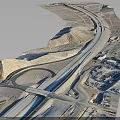 Aerial Curved Highway Road Network With Arid Terrain Interchange Lanes And Facilities