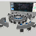 Circular Control Desk With Multiple Monitors World Map Display Data Charts And Office Chairs 3d model