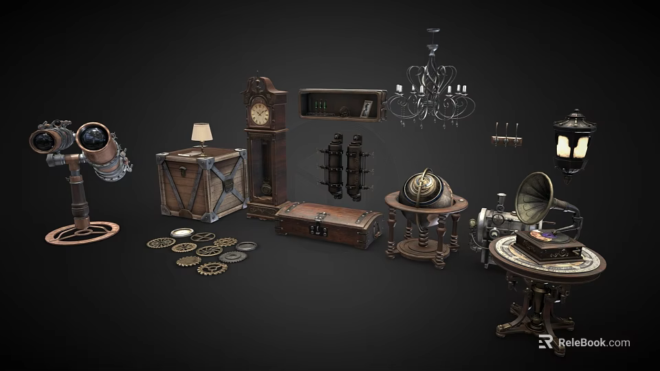 Vintage Audio Speakers And Phonograph In Retro Antique Decor Collection 3d model 