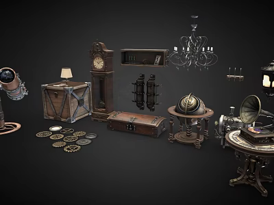 Vintage Audio Speakers And Phonograph In Retro Antique Decor Collection 3d model